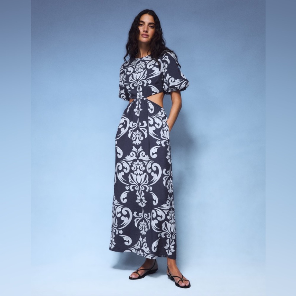 Navy and Light Blue Abercrombie Maxi Cut-Out Dress